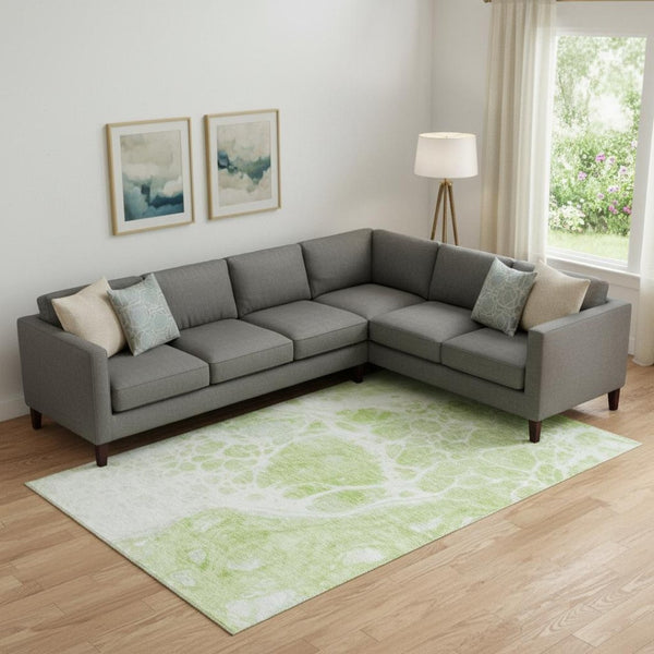HomeRoots 9' X 12' Artichoke Green Abstract Washable Area Rug with UV Protection - Stylish & Durable Design 656015