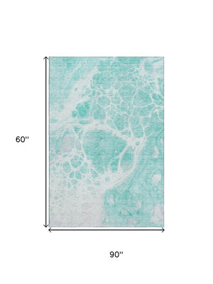 HomeRoots 5' X 8' Aqua and Ivory Abstract Area Rug - Stylish, Washable, UV-Protected for High-Traffic Spaces 656018