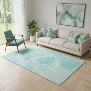 HomeRoots 5' X 8' Aqua and Ivory Abstract Area Rug - Stylish, Washable, UV-Protected for High-Traffic Spaces 656018