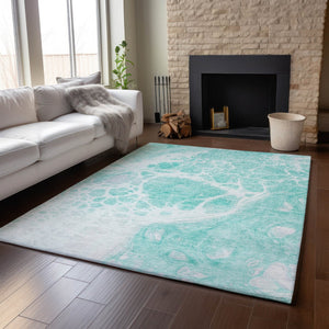 HomeRoots 5' X 8' Aqua and Ivory Abstract Area Rug - Stylish, Washable, UV-Protected for High-Traffic Spaces 656018