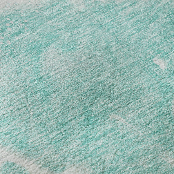 HomeRoots 8' Aqua and Ivory Abstract Round Rug - Washable, Stain Resistant, UV Protected for Indoor/Outdoor Use 656019