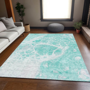 HomeRoots 10' Aqua And Ivory Abstract Area Rug - Washable, UV Protected, Stain-Resistant, Ideal for Family Spaces 656022