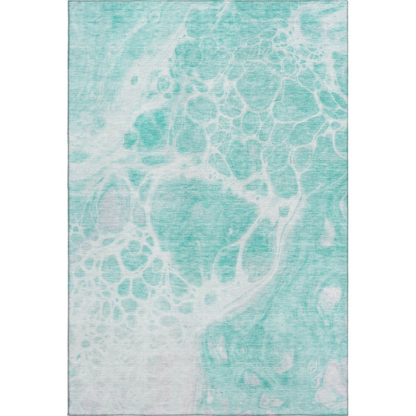 HomeRoots 10' Aqua And Ivory Abstract Area Rug - Washable, UV Protected, Stain-Resistant, Ideal for Family Spaces 656022
