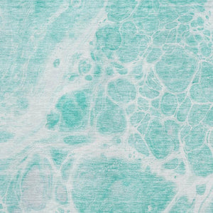 HomeRoots 10' Aqua And Ivory Abstract Area Rug - Washable, UV Protected, Stain-Resistant, Ideal for Family Spaces 656022