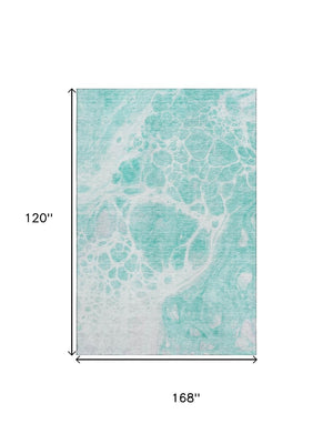 HomeRoots 10' Aqua And Ivory Abstract Area Rug - Washable, UV Protected, Stain-Resistant, Ideal for Family Spaces 656022