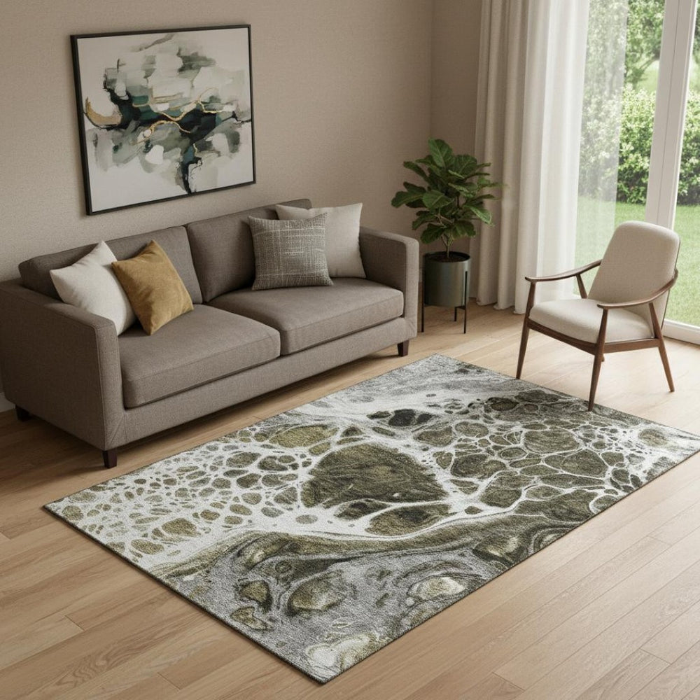 HomeRoots 5' X 8' Chocolate and Ivory Abstract Area Rug – Durable, Washable, UV Protected, and Stylish Solution 656024