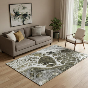 HomeRoots 5' X 8' Chocolate and Ivory Abstract Area Rug – Durable, Washable, UV Protected, and Stylish Solution 656024