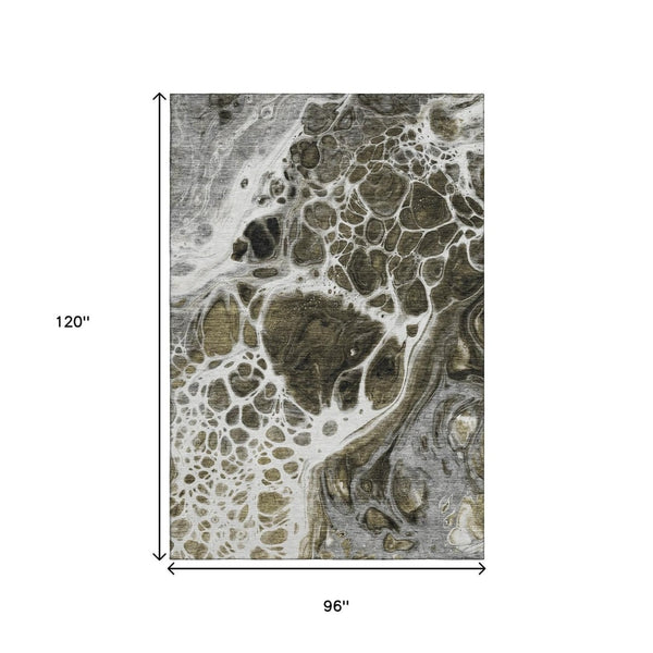 HomeRoots 8' X 10' Chocolate and Ivory Abstract Area Rug – Stylish, Washable, UV-Protected for Family Homes 656026
