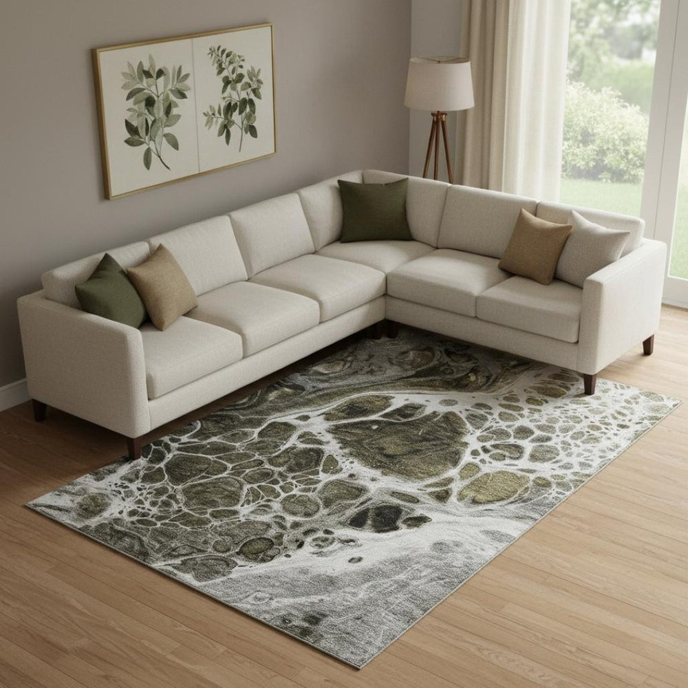 HomeRoots 8' X 10' Chocolate and Ivory Abstract Area Rug – Stylish, Washable, UV-Protected for Family Homes 656026