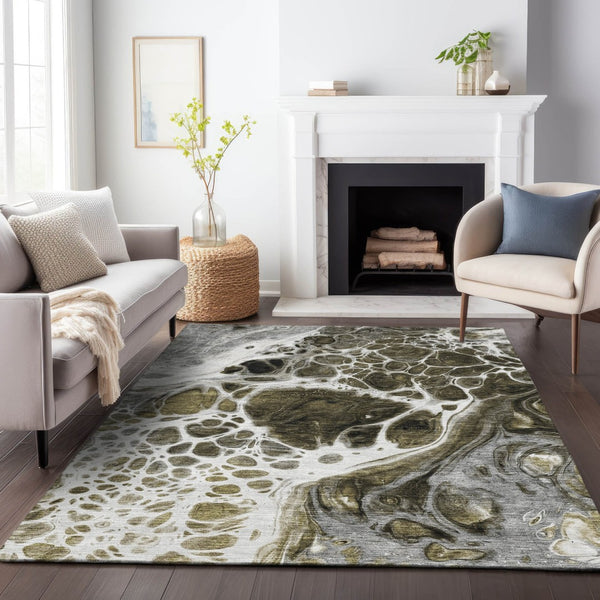 HomeRoots 8' X 10' Chocolate and Ivory Abstract Area Rug – Stylish, Washable, UV-Protected for Family Homes 656026