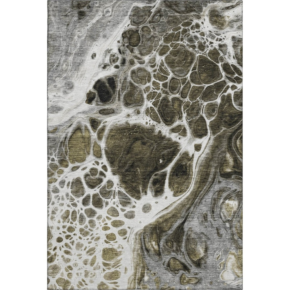 HomeRoots 8' X 10' Chocolate and Ivory Abstract Area Rug – Stylish, Washable, UV-Protected for Family Homes 656026