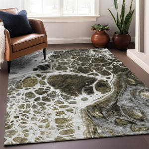 HomeRoots 8' X 10' Chocolate and Ivory Abstract Area Rug – Stylish, Washable, UV-Protected for Family Homes 656026