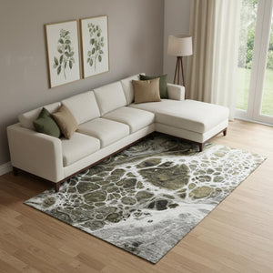 HomeRoots 10' X 14' Chocolate and Ivory Abstract Area Rug - UV Resistant, Washable, Perfect for Family Spaces! 656028