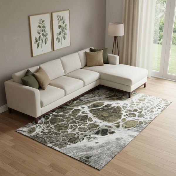 HomeRoots 10' X 14' Chocolate and Ivory Abstract Area Rug - UV Resistant, Washable, Perfect for Family Spaces! 656028