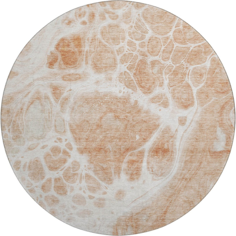 HomeRoots 8' Coral and Ivory Abstract Washable Round Rug – UV Protected, Durable, Stain-Resistant Design for Homes 656031