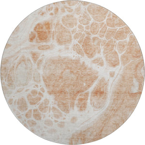 HomeRoots 8' Coral and Ivory Abstract Washable Round Rug – UV Protected, Durable, Stain-Resistant Design for Homes 656031