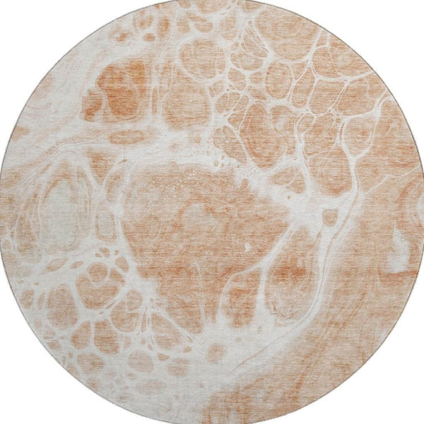 HomeRoots 8' Coral and Ivory Abstract Washable Round Rug – UV Protected, Durable, Stain-Resistant Design for Homes 656031