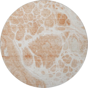 HomeRoots 8' Coral and Ivory Abstract Washable Round Rug – UV Protected, Durable, Stain-Resistant Design for Homes 656031