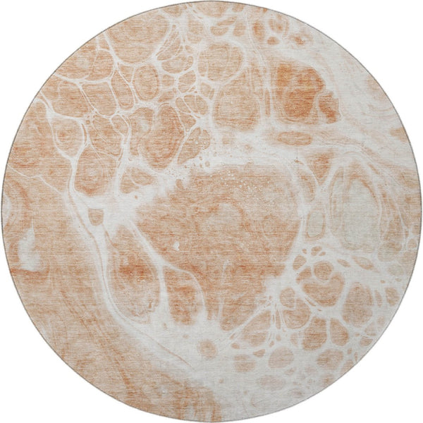 HomeRoots 8' Coral and Ivory Abstract Washable Round Rug – UV Protected, Durable, Stain-Resistant Design for Homes 656031