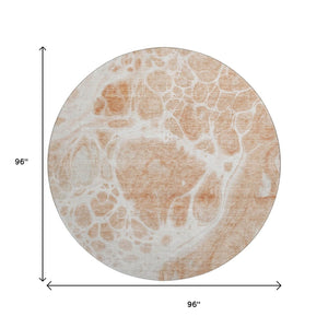HomeRoots 8' Coral and Ivory Abstract Washable Round Rug – UV Protected, Durable, Stain-Resistant Design for Homes 656031