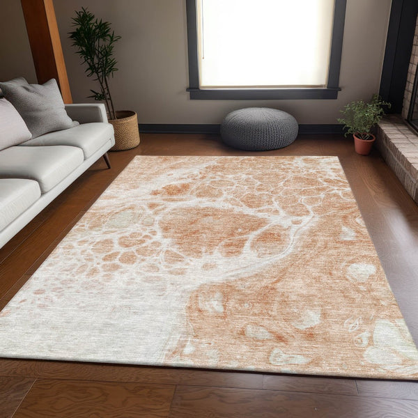 HomeRoots 8' X 10' Coral & Ivory Abstract Area Rug - Stylish, Washable, UV Protected for Modern Living Spaces 656032