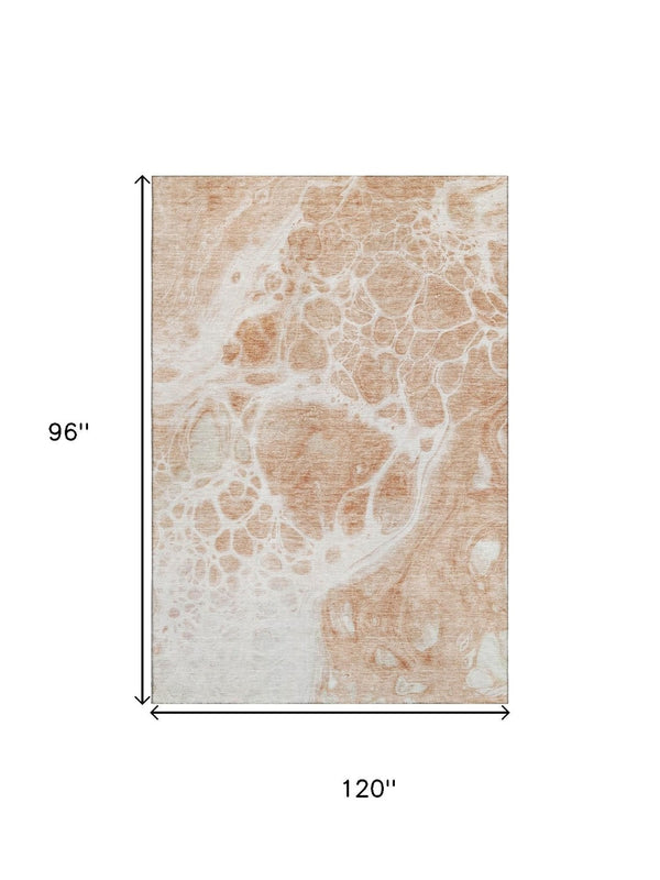 HomeRoots 8' X 10' Coral & Ivory Abstract Area Rug - Stylish, Washable, UV Protected for Modern Living Spaces 656032