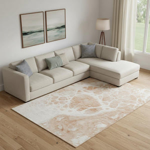 HomeRoots 8' X 10' Coral & Ivory Abstract Area Rug - Stylish, Washable, UV Protected for Modern Living Spaces 656032