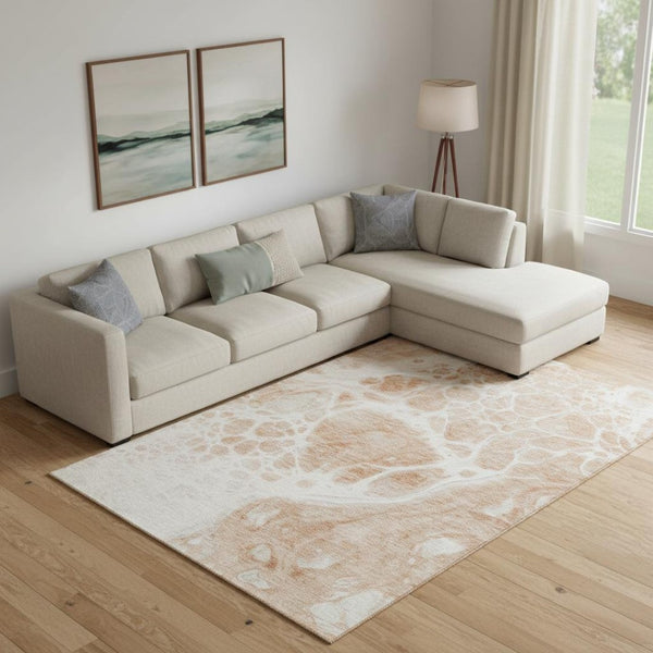 HomeRoots 8' X 10' Coral & Ivory Abstract Area Rug - Stylish, Washable, UV Protected for Modern Living Spaces 656032