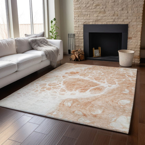 HomeRoots 8' X 10' Coral & Ivory Abstract Area Rug - Stylish, Washable, UV Protected for Modern Living Spaces 656032