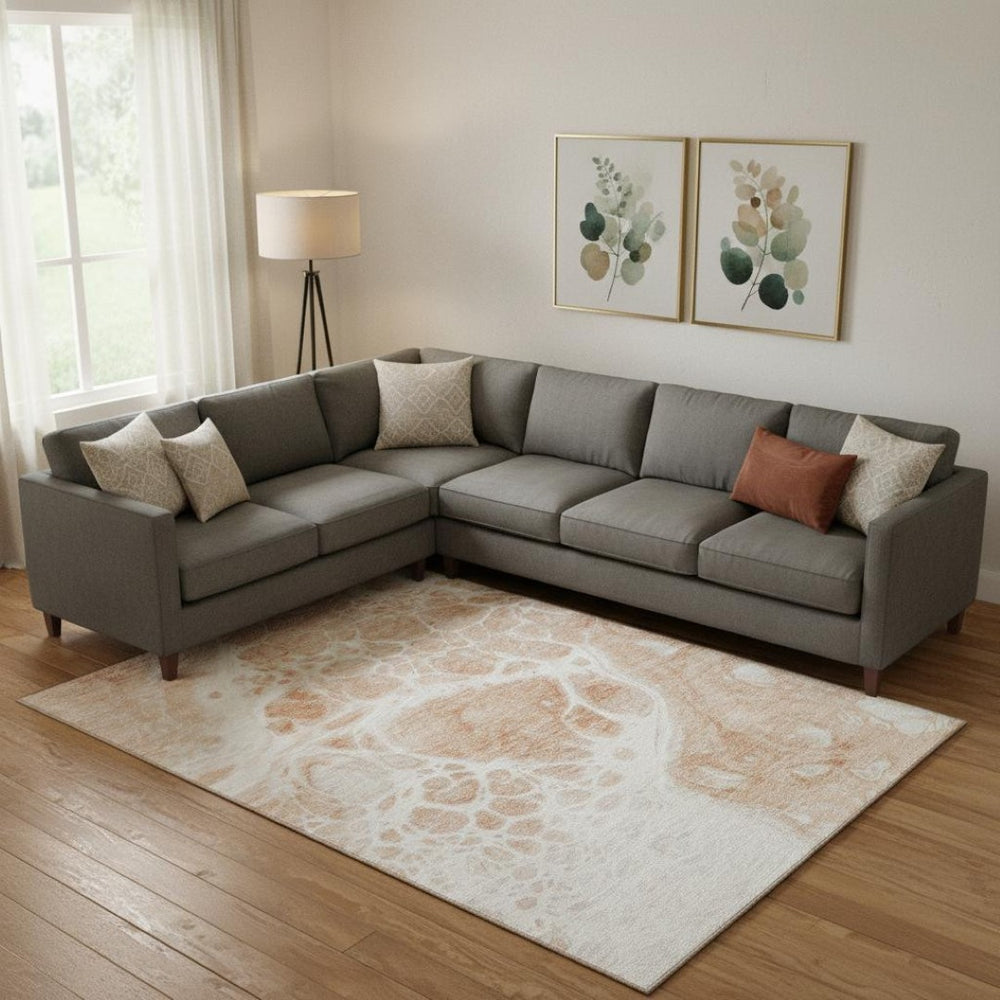 HomeRoots 9' X 12' Coral & Ivory Abstract Washable Area Rug - UV Protected, Stain-Resistant for Homes 656033