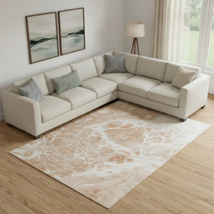 HomeRoots 10' Coral and Ivory Abstract Area Rug - Washable, UV-Protected, Modern Design for Busy Homes 656034