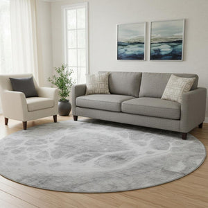HomeRoots 8' Gray and Ivory Abstract Round Rug - Washable, UV Protected, Durable & Stylish for All Spaces 656037