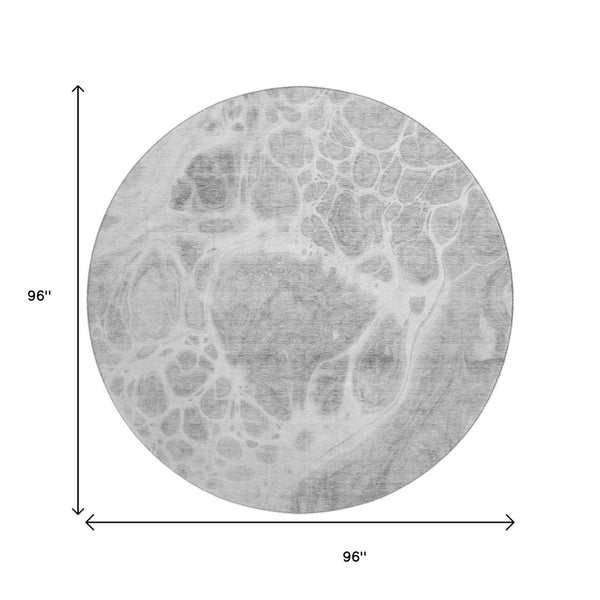 HomeRoots 8' Gray and Ivory Abstract Round Rug - Washable, UV Protected, Durable & Stylish for All Spaces 656037