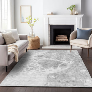 HomeRoots 9' X 12' Stylish Gray and Ivory Abstract Area Rug - Washable, UV Resistant, Perfect for Homes with Kids 656039