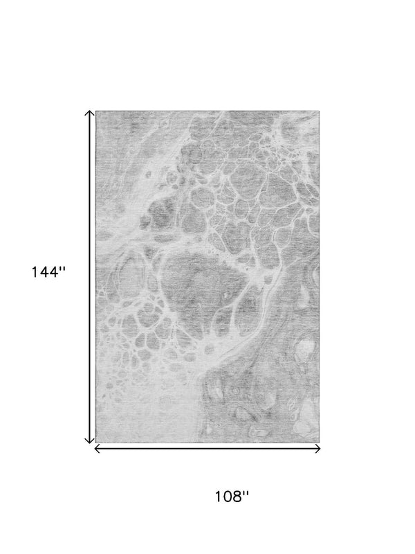HomeRoots 9' X 12' Stylish Gray and Ivory Abstract Area Rug - Washable, UV Resistant, Perfect for Homes with Kids 656039