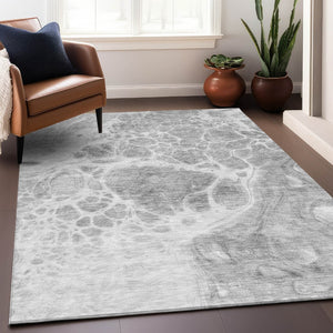 HomeRoots 9' X 12' Stylish Gray and Ivory Abstract Area Rug - Washable, UV Resistant, Perfect for Homes with Kids 656039