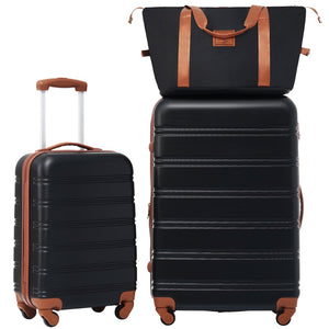 English Elm Hardshell Abs Spinner Luggage Set with Tsa Lock Expandable Travel Carry on Suitcase Black+Brown PP309434AAP