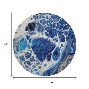 HomeRoots 8' Stylish Navy Blue, Ivory & Gray Abstract Washable Round Rug with UV Protection for Any Space 656049