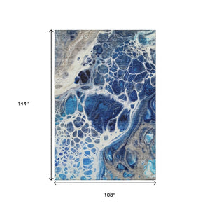 HomeRoots 9' X 12' Navy Blue Ivory Gray Abstract Area Rug - Washable, UV Protected & Pet-Friendly Design! 656051