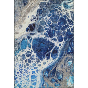 HomeRoots 9' X 12' Navy Blue Ivory Gray Abstract Area Rug - Washable, UV Protected & Pet-Friendly Design! 656051
