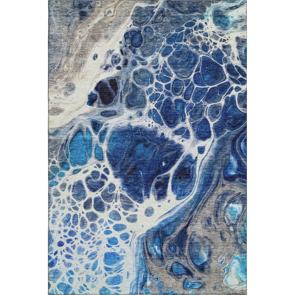 HomeRoots 10' X 14' Navy Blue Abstract Area Rug - Stylish, Washable & UV Protected for High-Traffic Spaces 656052