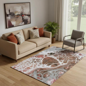 HomeRoots 5' X 8' Modern Abstract Rust, Ivory & Gray Washable Area Rug with UV Protection for Busy Homes 656054