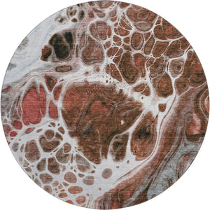 HomeRoots 8' Washable Round Rug in Rust, Ivory & Gray - UV Protected, Durable, Modern Design for Family Spaces 656055