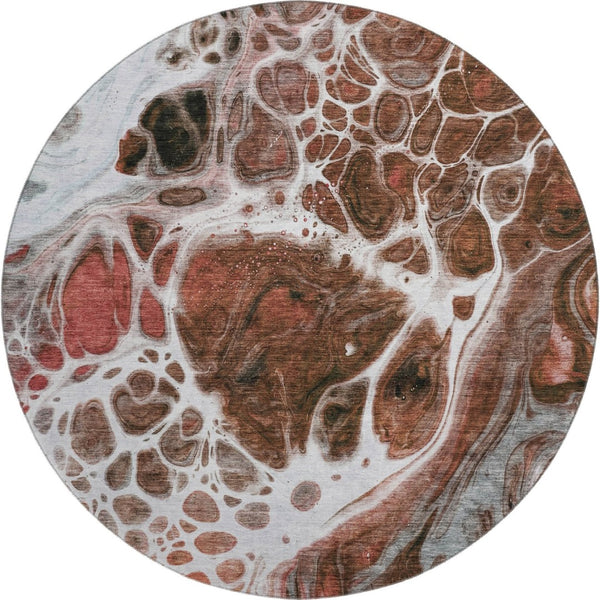 HomeRoots 8' Washable Round Rug in Rust, Ivory & Gray - UV Protected, Durable, Modern Design for Family Spaces 656055