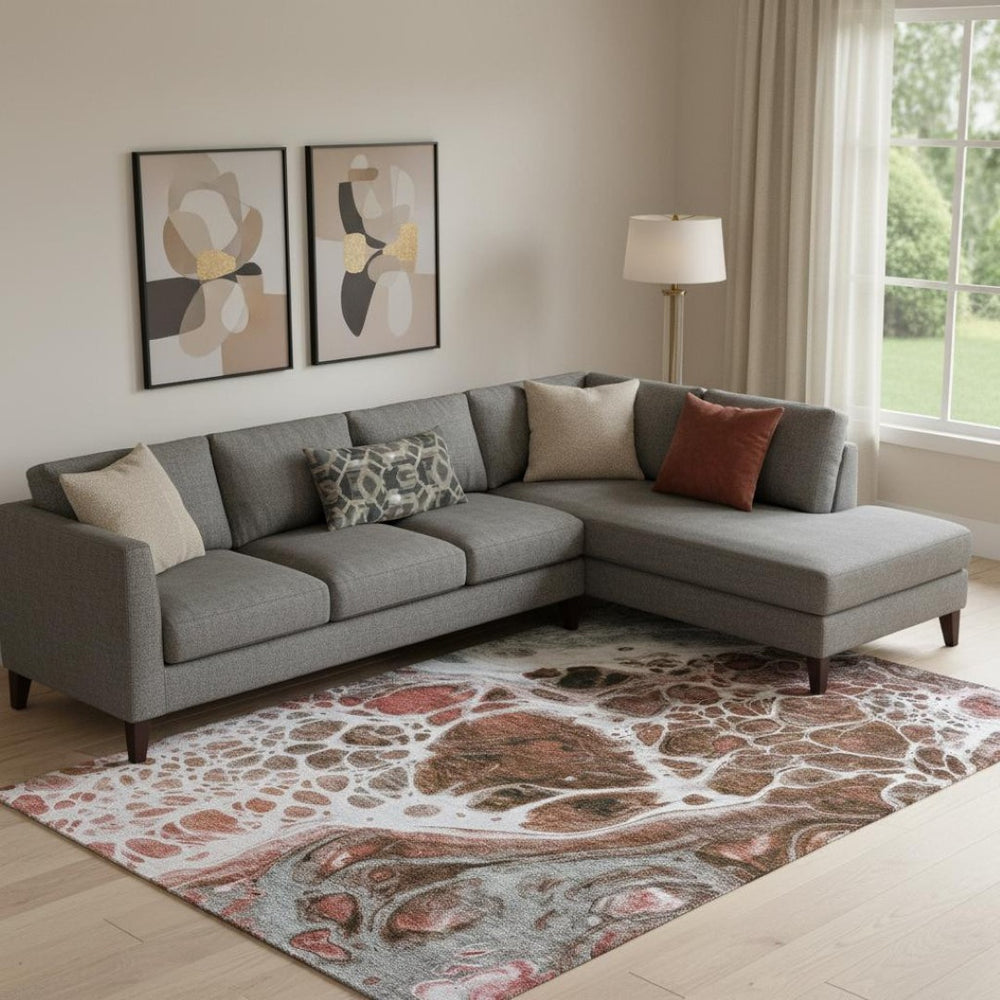 HomeRoots 8' X 10' Modern Abstract Washable Area Rug in Rust, Ivory & Gray - Durable, UV Protected & Stylish 656056