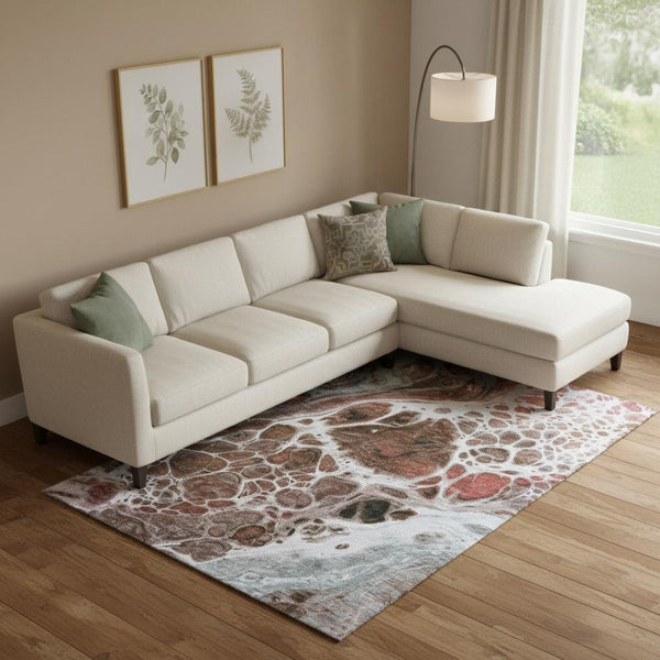 HomeRoots 9' X 12' Stylish Rust, Ivory & Gray Abstract Area Rug – Washable, UV Protected, Pet-Friendly Design 656057