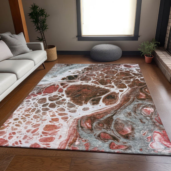 HomeRoots 9' X 12' Stylish Rust, Ivory & Gray Abstract Area Rug – Washable, UV Protected, Pet-Friendly Design 656057