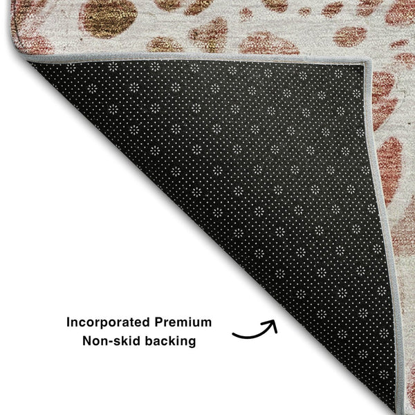 HomeRoots 9' X 12' Stylish Rust, Ivory & Gray Abstract Area Rug – Washable, UV Protected, Pet-Friendly Design 656057