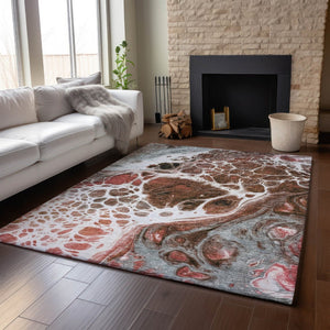 HomeRoots 9' X 12' Stylish Rust, Ivory & Gray Abstract Area Rug – Washable, UV Protected, Pet-Friendly Design 656057