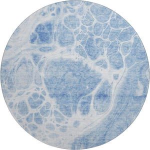HomeRoots 8' Sky Blue & Ivory Abstract Round Rug - Washable, Stain-Resistant, UV Protected for Modern Homes 656061